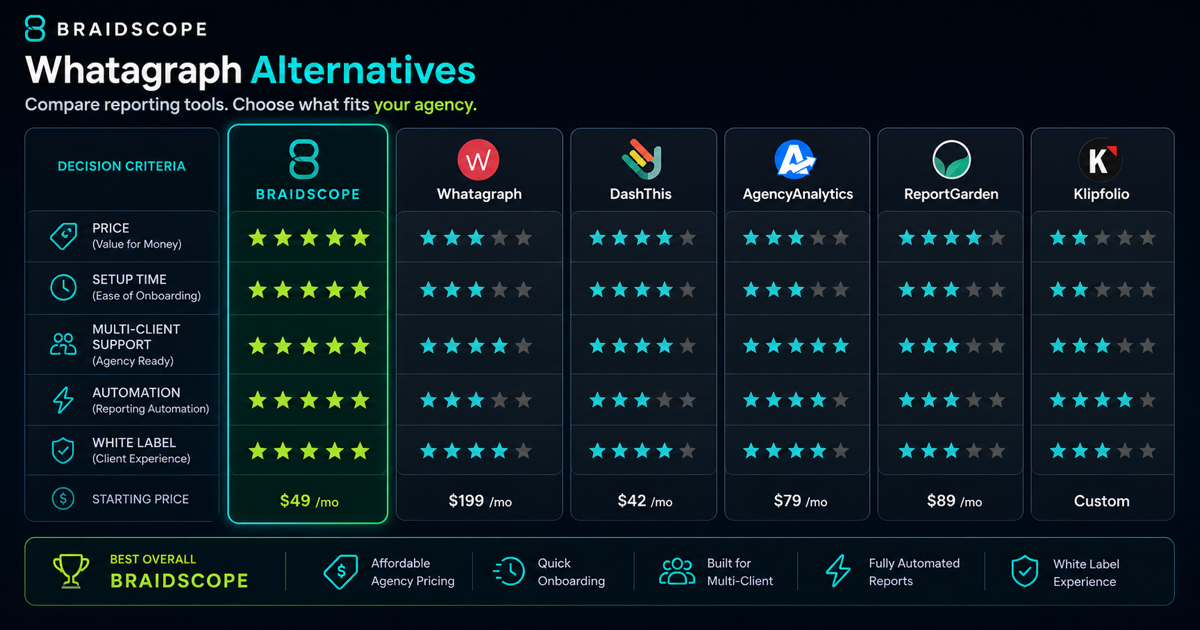 Whatagraph alternatives comparison matrix for agency reporting tools